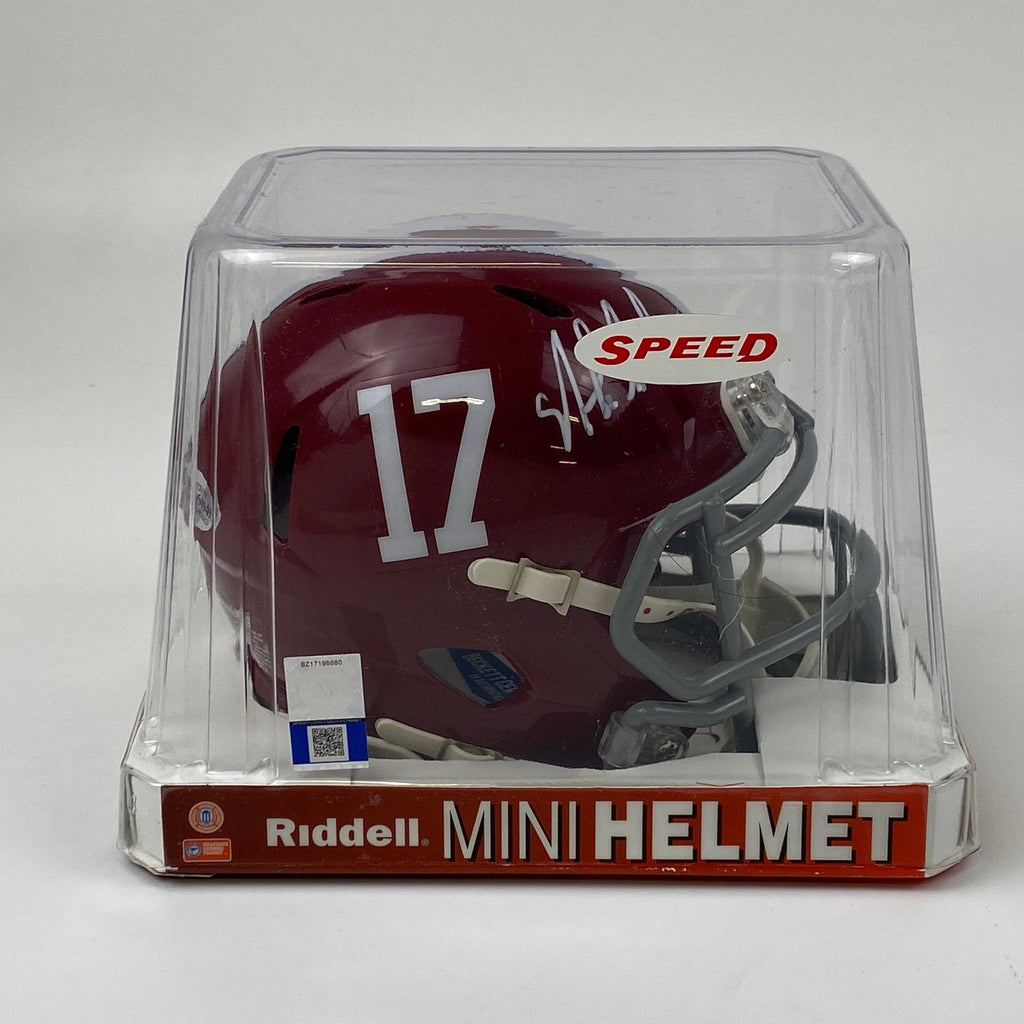 Autographed/Signed Nick Saban Alabama Crimson Tide Mini College Football Helmet Beckett BAS COA
