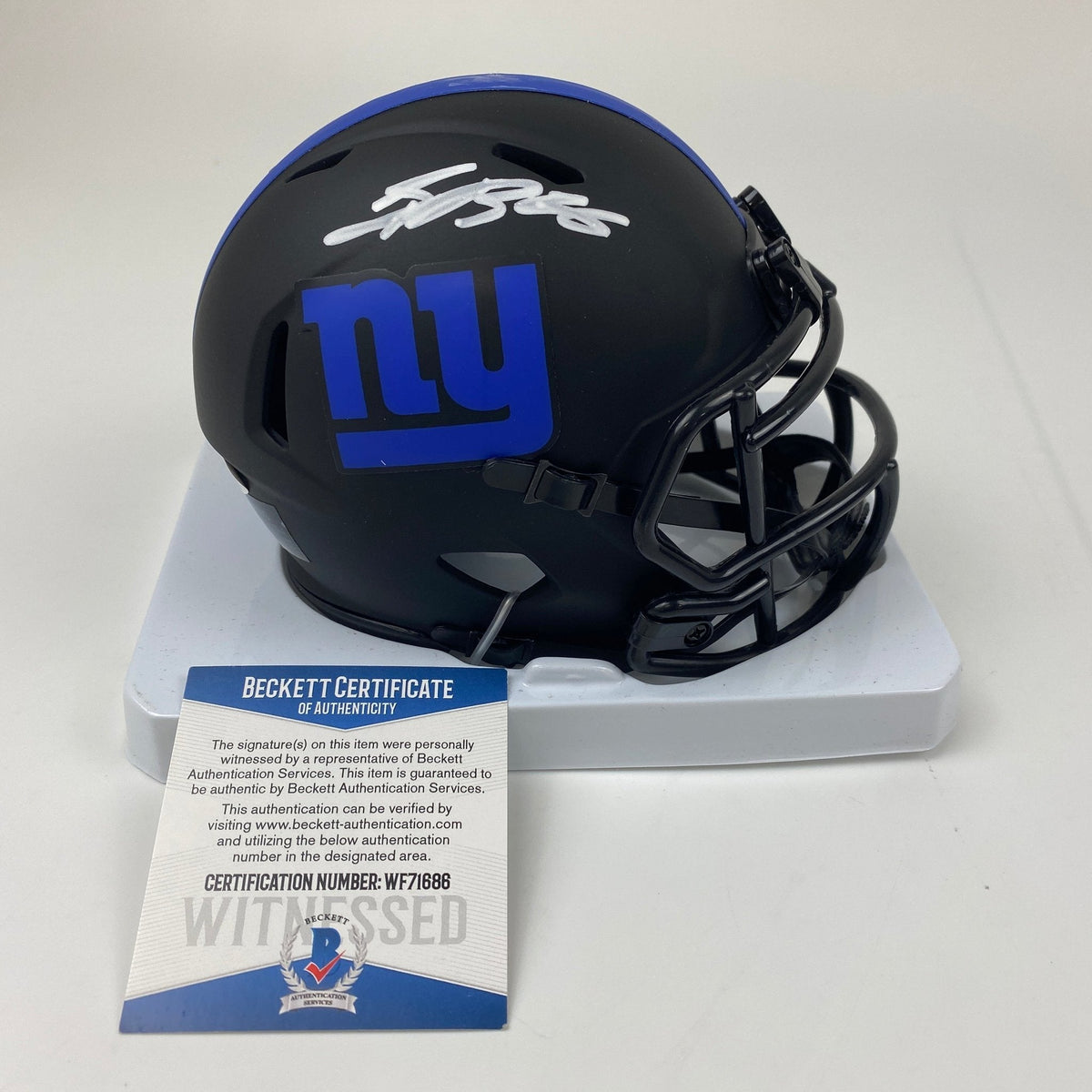 Autographed/Signed Saquon Barkley New York Giants Lunar Eclipse Mini Football Helmet Beckett BAS COA