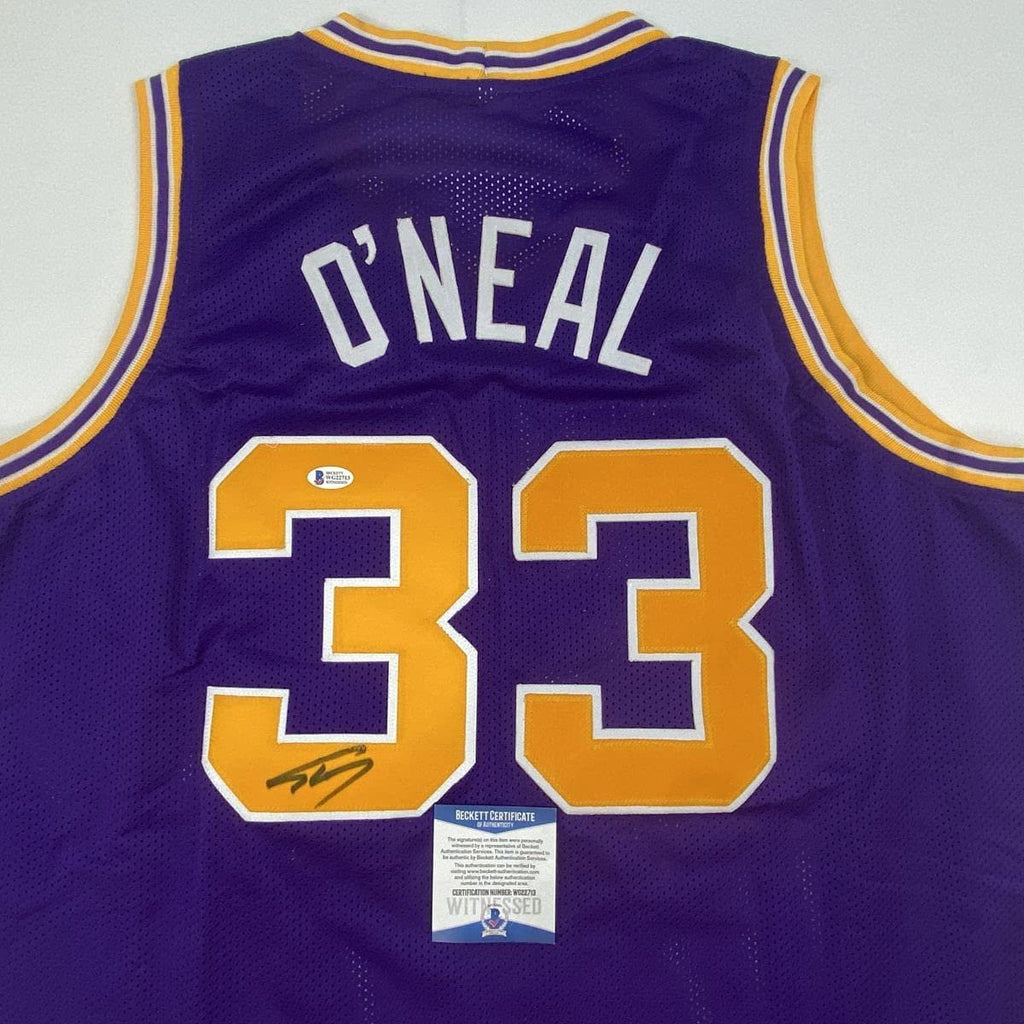 Autographed/Signed Shaquille Shaq O'Neal LSU Purple Basketball Jersey Beckett BAS COA