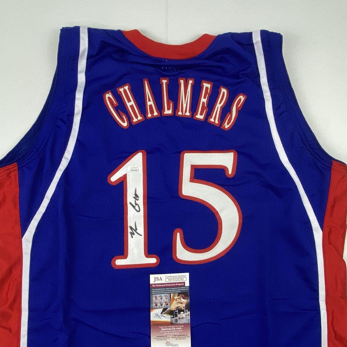 Autographed/Signed Mario Chalmers Kansas Blue College Basketball Jersey JSA COA