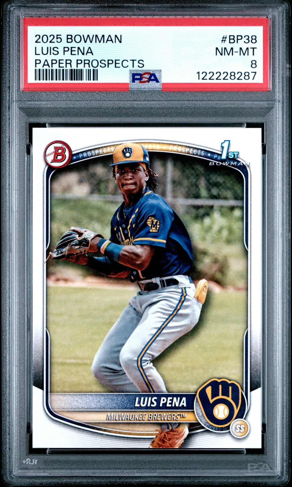Graded 2025 Topps Bowman Luis Pena #BP38 Paper Prospects Rookie RC Baseball Card PSA 8 Near Mint