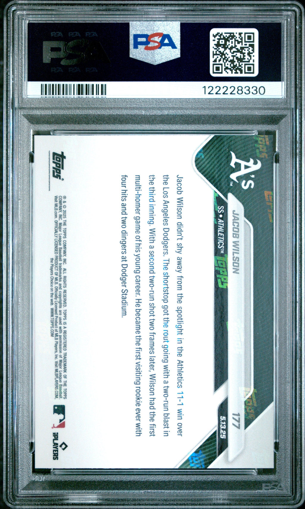 Graded 2025 Topps Now Jacob Wilson #177 Rookie RC Baseball Card PSA 10 Gem Mint