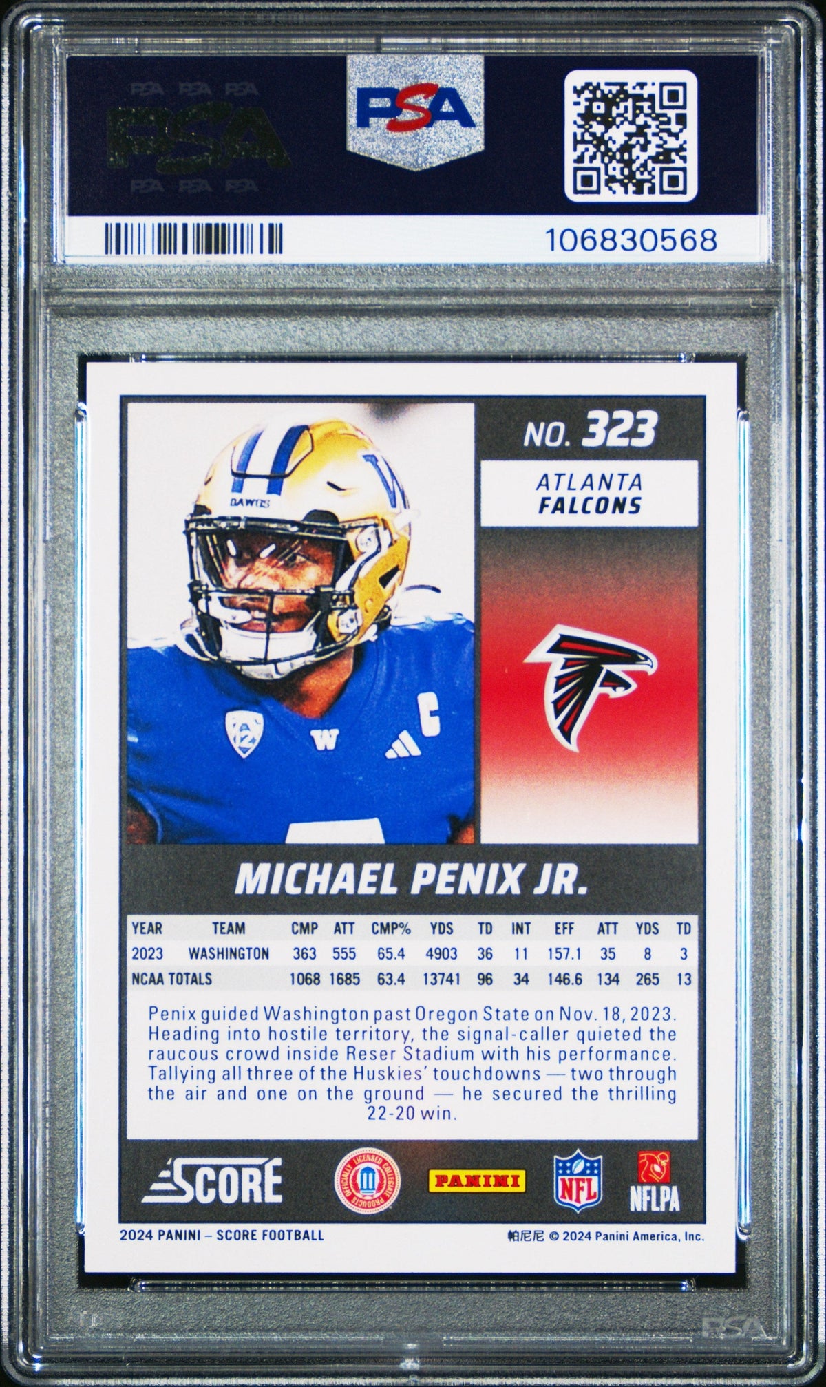 Graded 2024 Panini Score Michael Penix Jr #323 Rookie RC Football Card PSA 10 Gem Mint