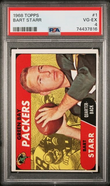 Graded 1968 Topps Bart Starr #1 Football Card PSA 4 VG-EX