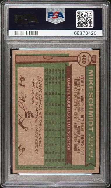 Graded 1976 Topps Mike Schmidt #480 Baseball Card PSA 7 Near Mint