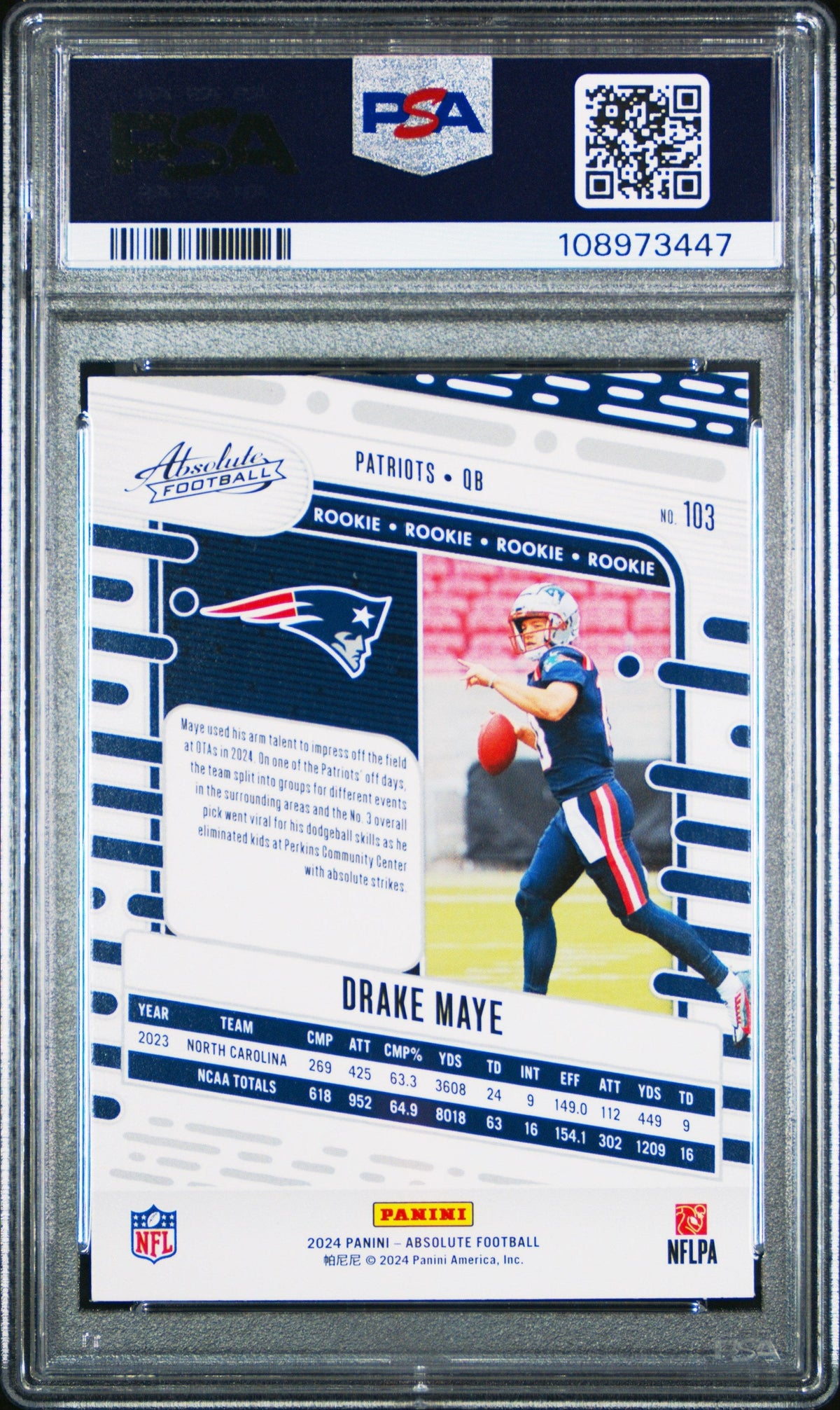 Graded 2024 Panini Absolute Drake Maye #103 Rookie RC Football Card PSA 10 Gem Mint