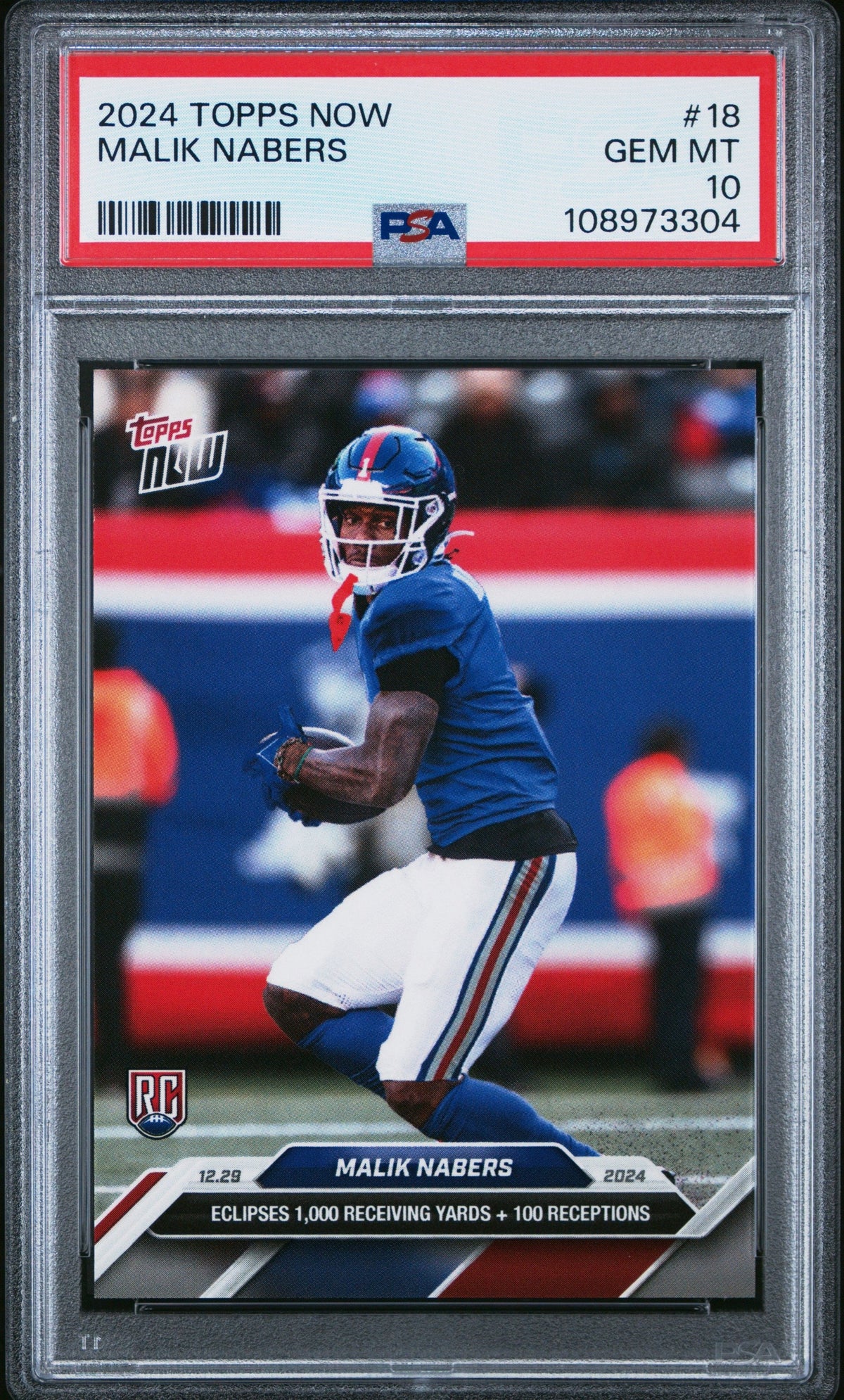 Graded 2024 Topps Now Malik Nabers #18 Rookie RC Football Card PSA 10 Gem Mint