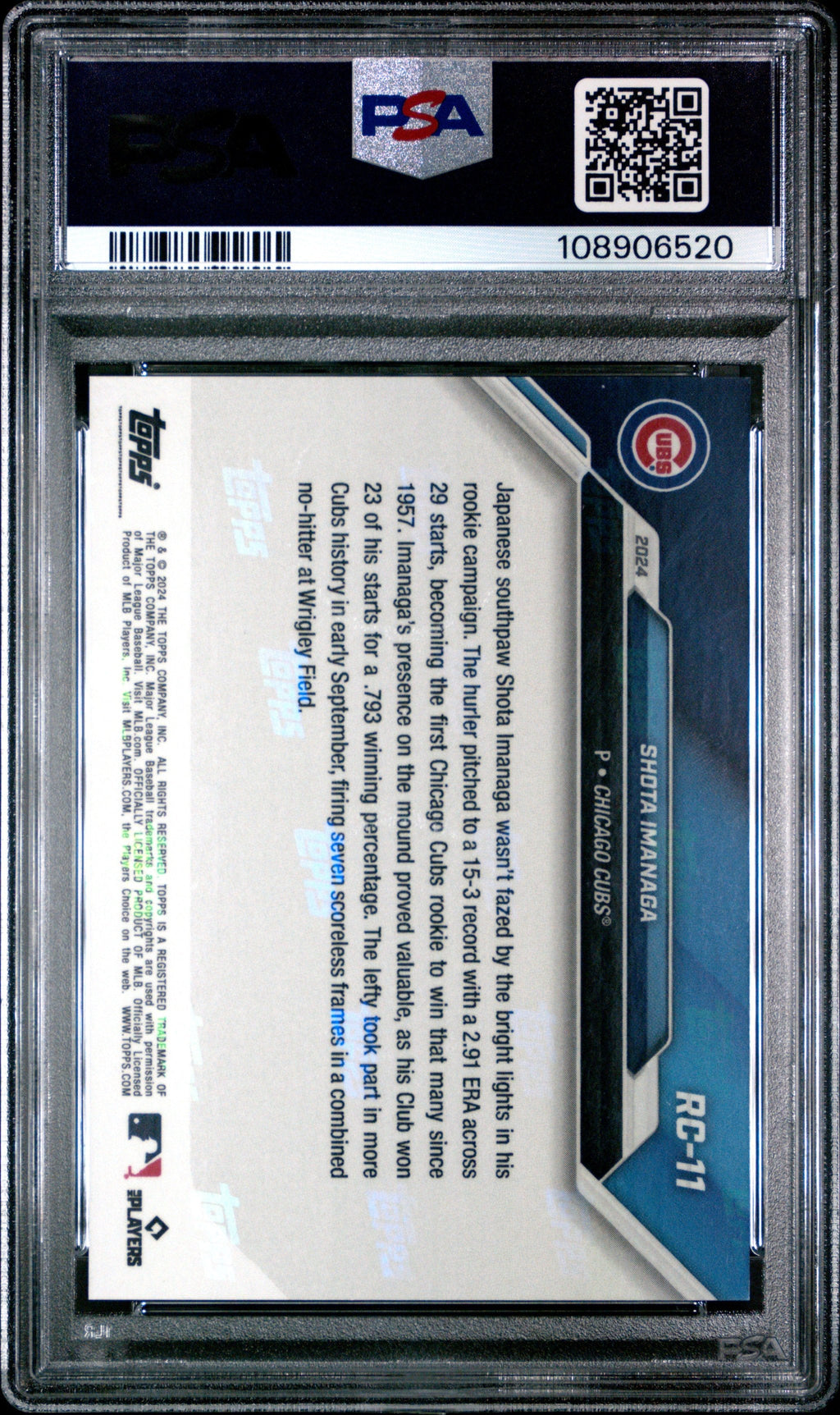 Graded 2024 Topps Now Shota Imanaga #RC11 Rookie Cup Team Set Rookie RC Baseball Card PSA 10 Gem Mint
