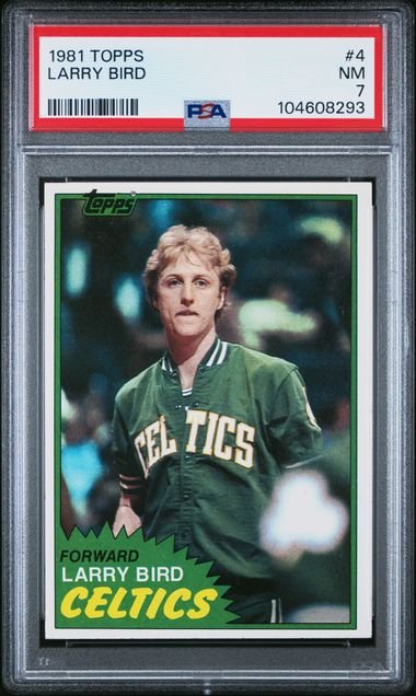 Graded 1981 Topps Larry Bird #4 2nd Year Basketball Card PSA 7 NM