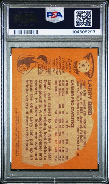 Graded 1981 Topps Larry Bird #4 2nd Year Basketball Card PSA 7 NM