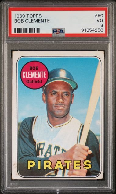 Graded 1969 Topps Bob Roberto Clemente #50 Baseball Card PSA 3 Very Good
