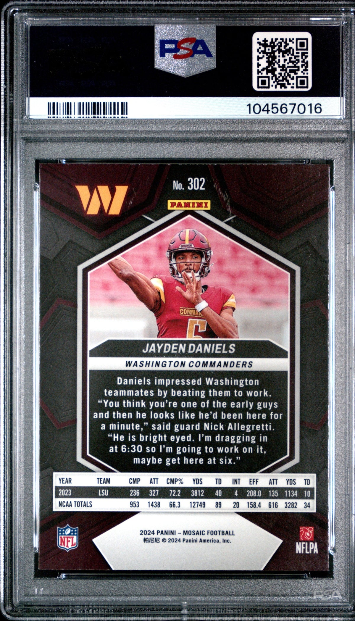 Graded 2024 Panini Mosaic Jayden Daniels #302 Rookie RC Football Card PSA 10 Gem Mint