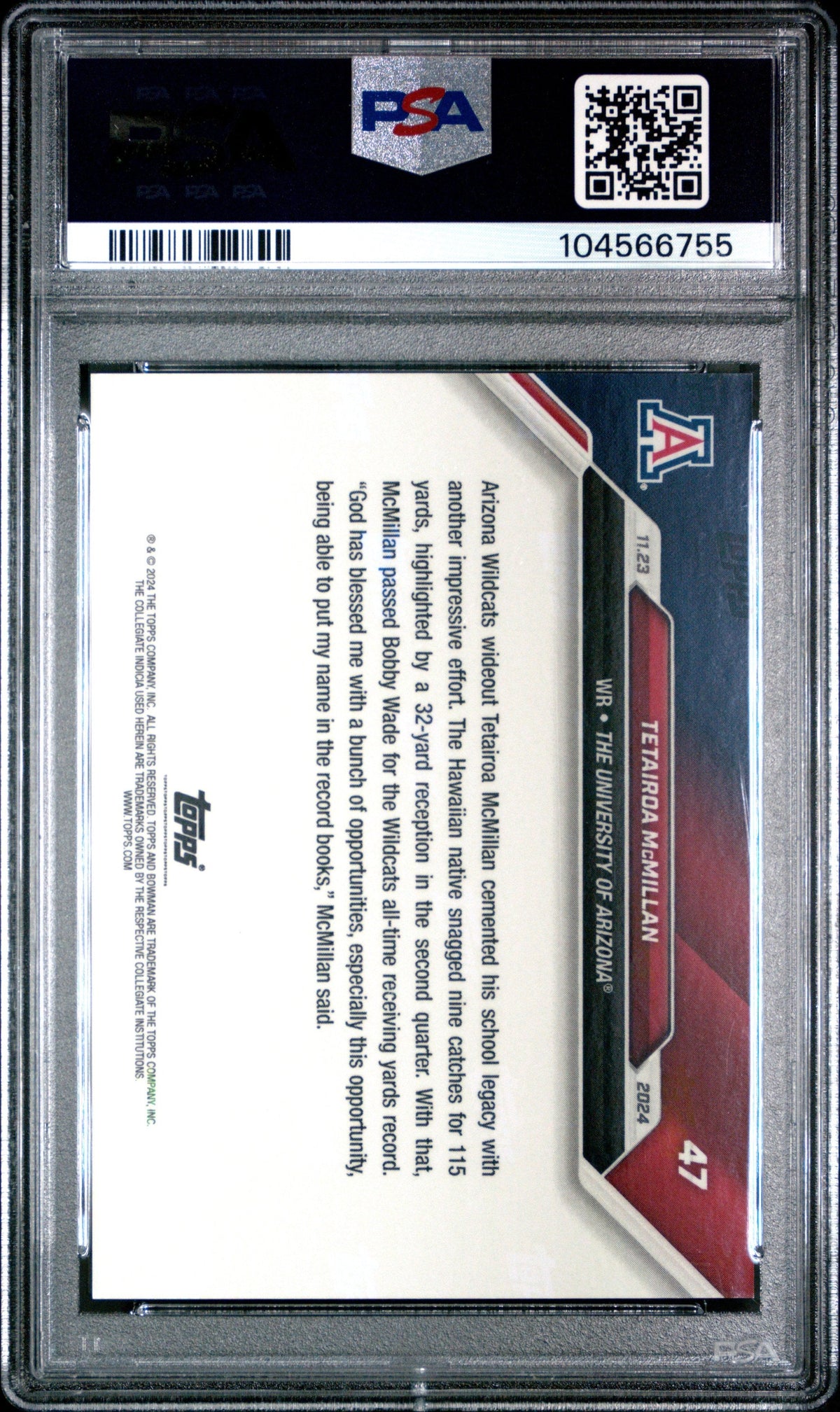 Graded 2024 Topps Bowman U Now Tetairoa McMillan #47 Rookie RC Football Card PSA 10 Gem Mint