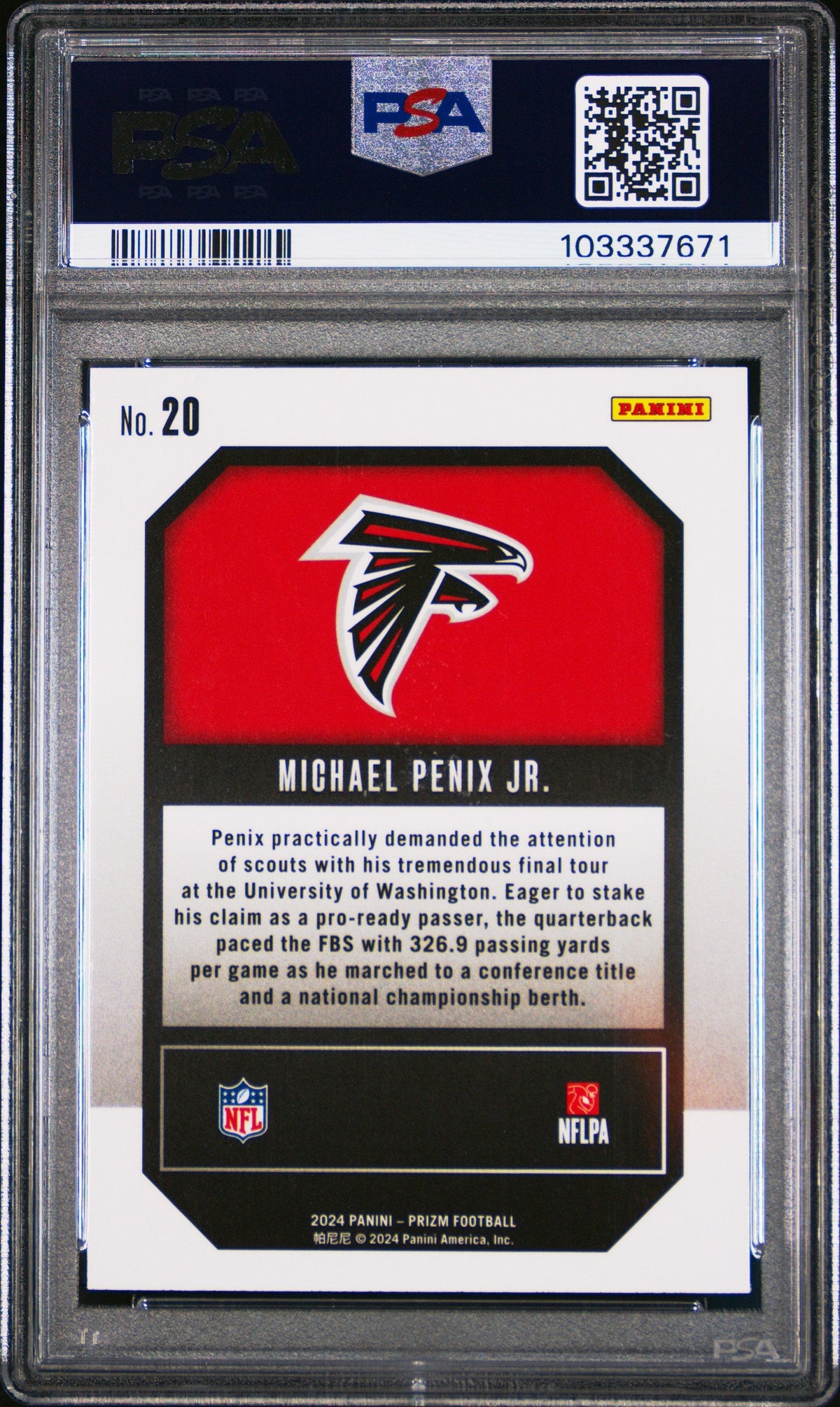 Graded 2024 Panini Prizm Michael Penix Jr #20 Emergent Rookie RC Football Card PSA 6 Ex Mint