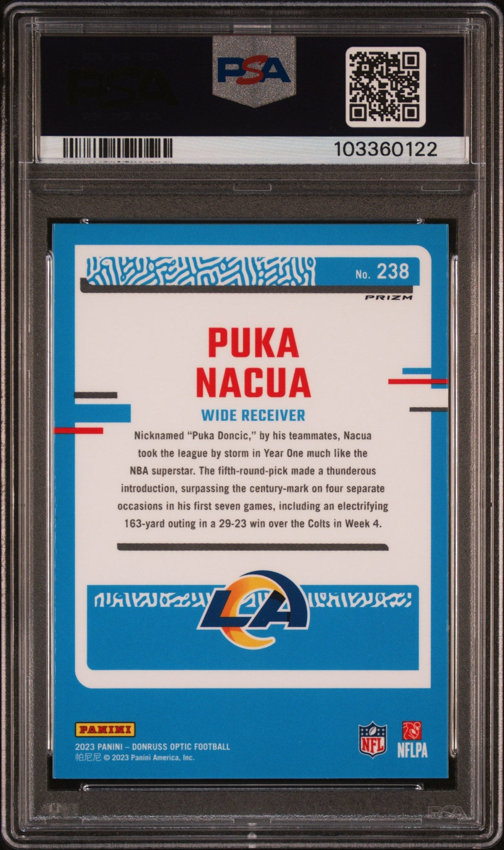 Graded 2023 Panini Donruss Optic Puka Nacua #238 Pink Rookie RC Football Card PSA 10 Gem Mint
