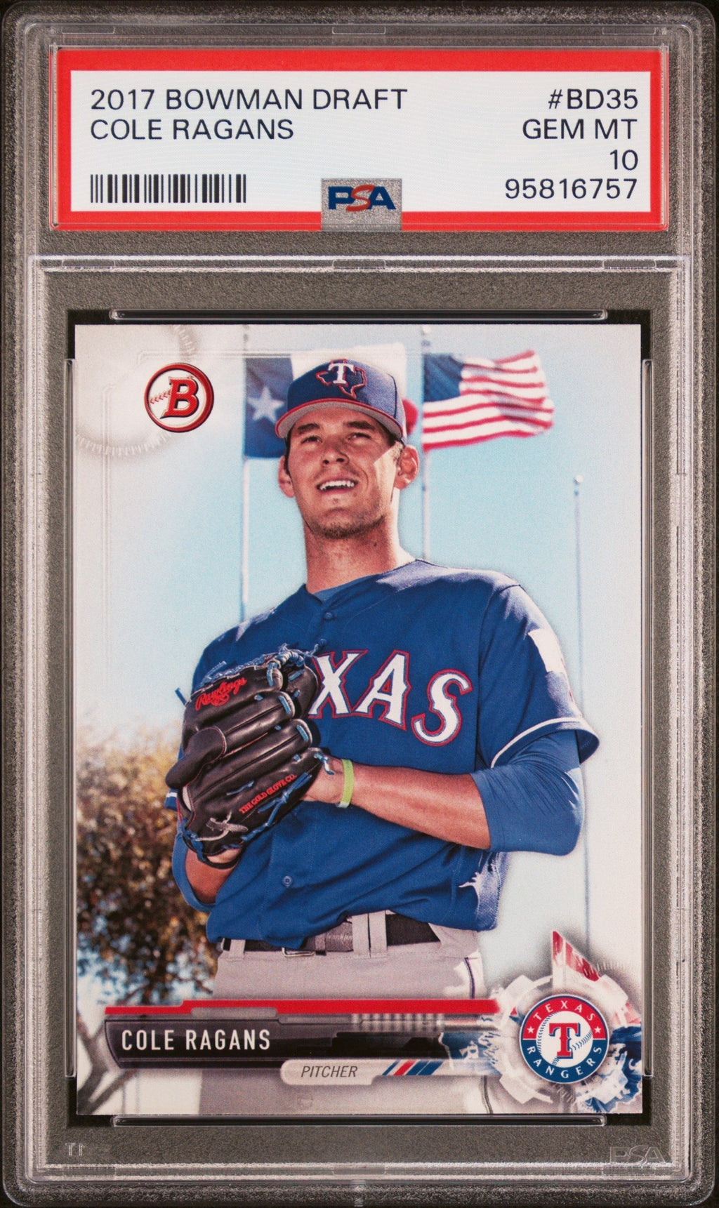Graded 2017 Topps Bowman Draft Cole Ragans #BD35 Rookie RC Baseball Card PSA 10 Gem Mint
