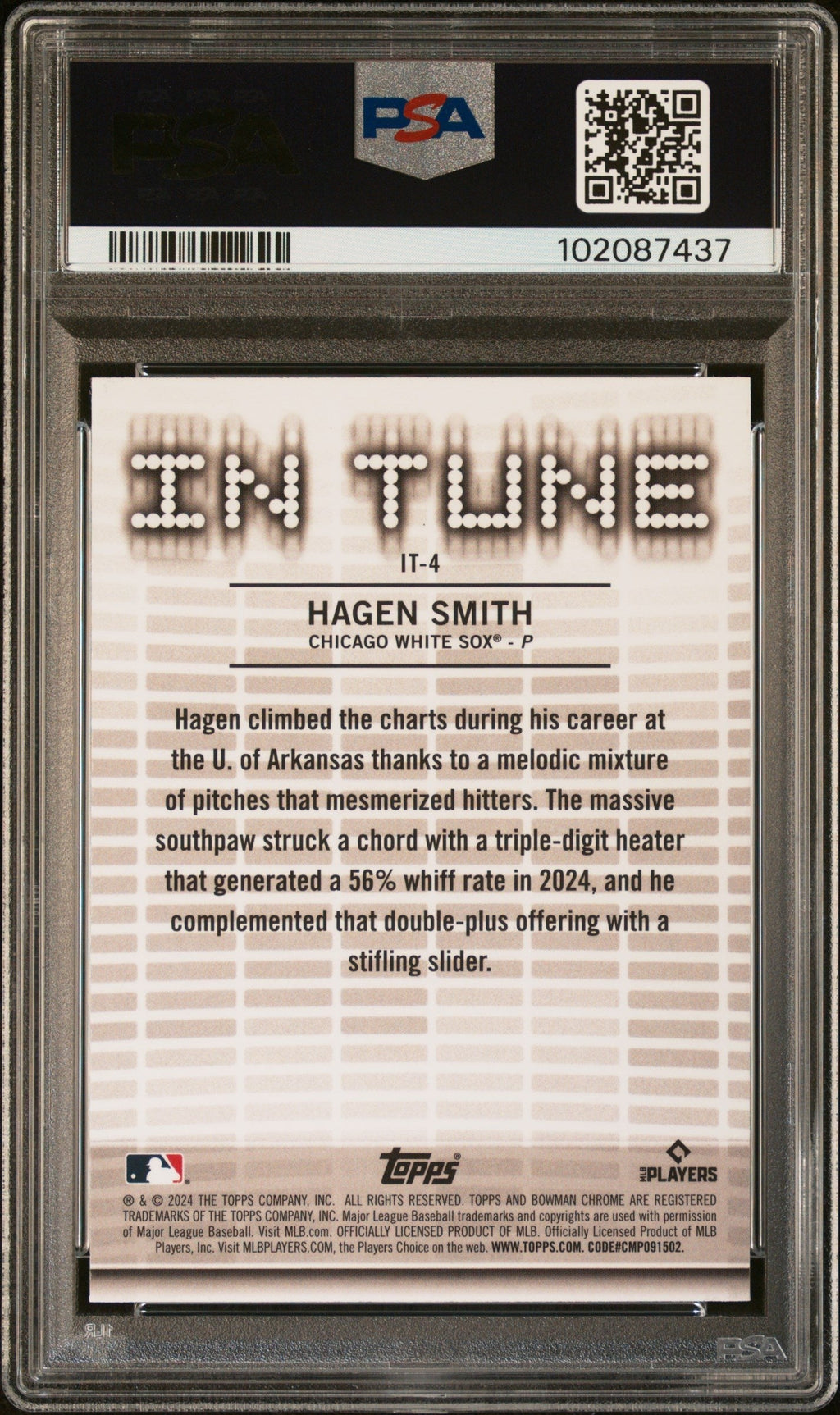 Graded 2024 Topps Bowman Draft Hagen Smith #IT4 In Tune Rookie RC Baseball Card PSA 10 Gem Mint