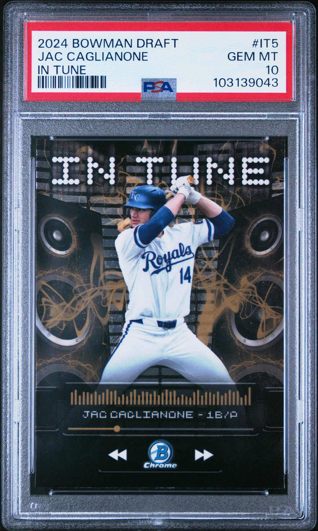 Graded 2024 Topps Bowman Draft Jac Caglianone #IT5 In Tune Rookie RC Baseball Card PSA 10 Gem Mint