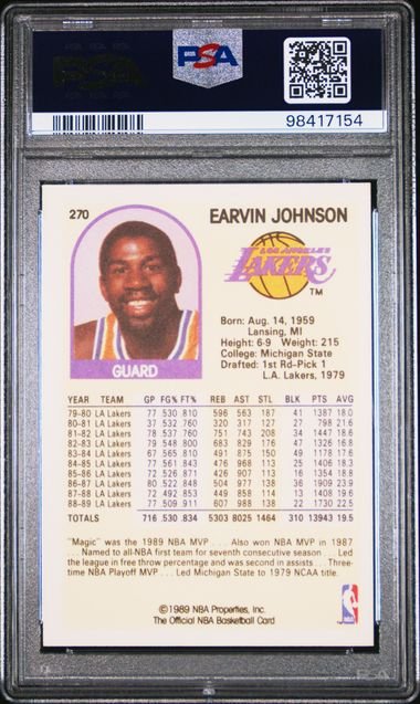 Graded 1989 Hoops Magic Johnson #270 Basketball Card PSA 10 Gem Mint