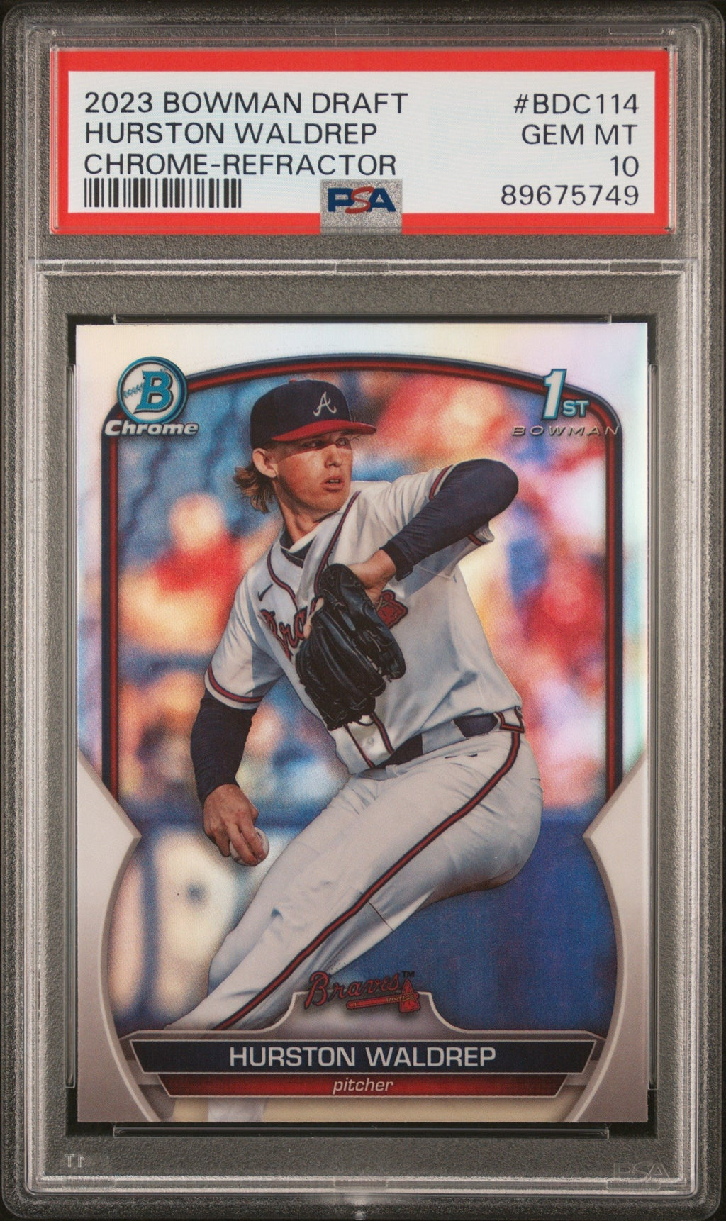 Graded 2023 Topps Bowman Draft Hurston Waldrep #BDC114 Chrome Refractor Rookie RC Baseball Card PSA 10 Gem Mint