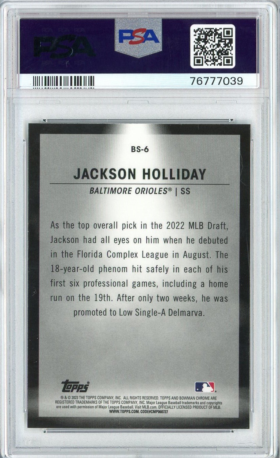 Graded 2023 Topps Bowman Jackson Holliday #BS6 Spotlights Rookie RC Baseball Card PSA 10 Gem Mint