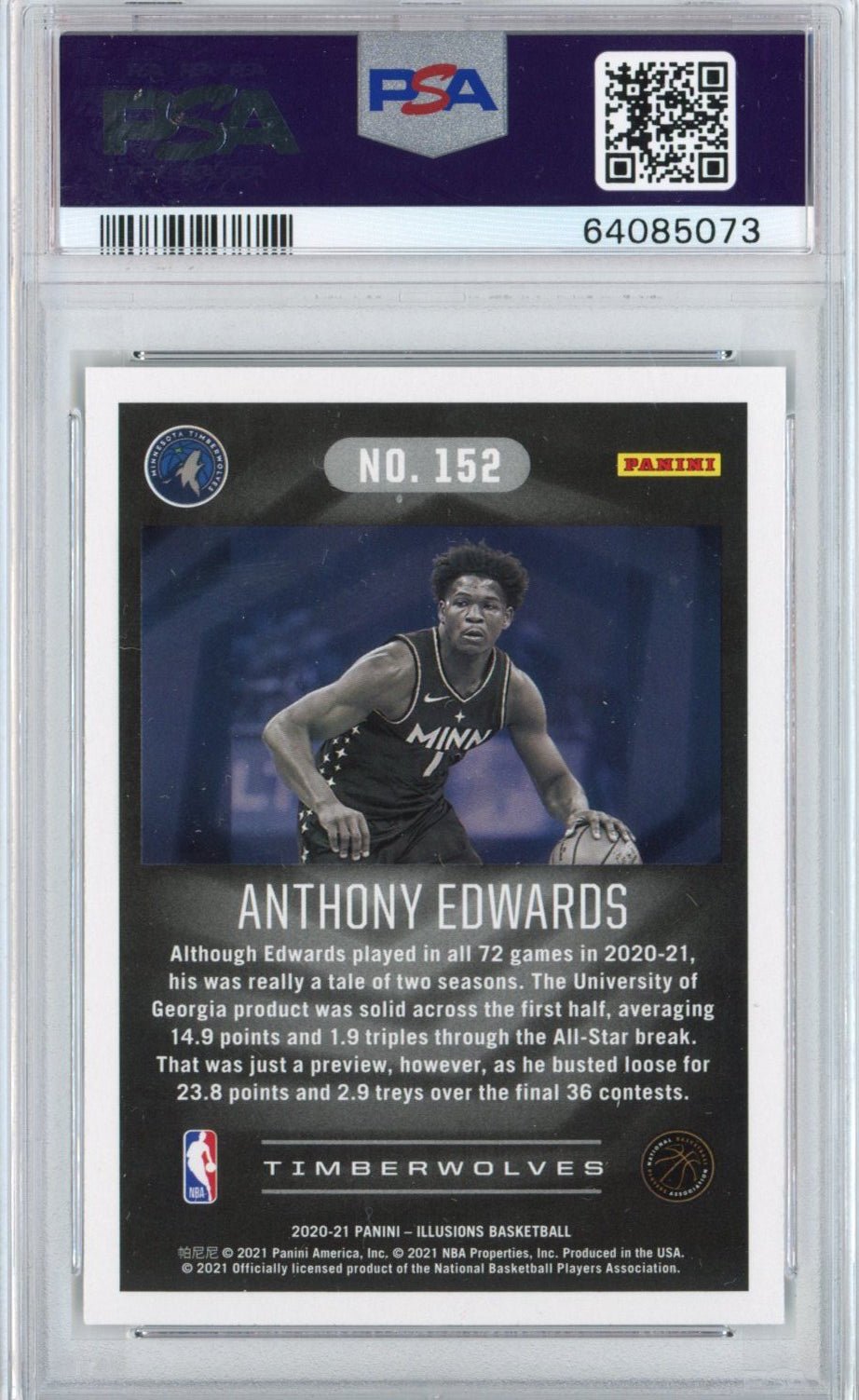 Graded 2020-21 Panini Illusions Anthony Edwards #152 Rookie RC Basketball Card PSA 10 Gem Mint