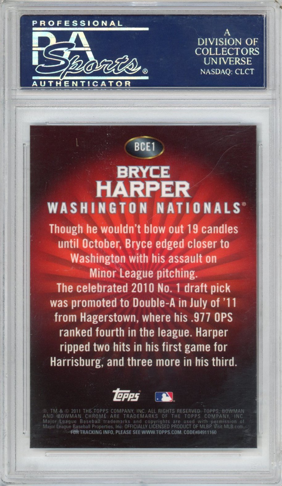 Graded 2011 Topps Bowman Chrome Bryce Harper #BCE1 Red Retail Exclusives Rookie RC Baseball Card PSA 10 Gem Mint