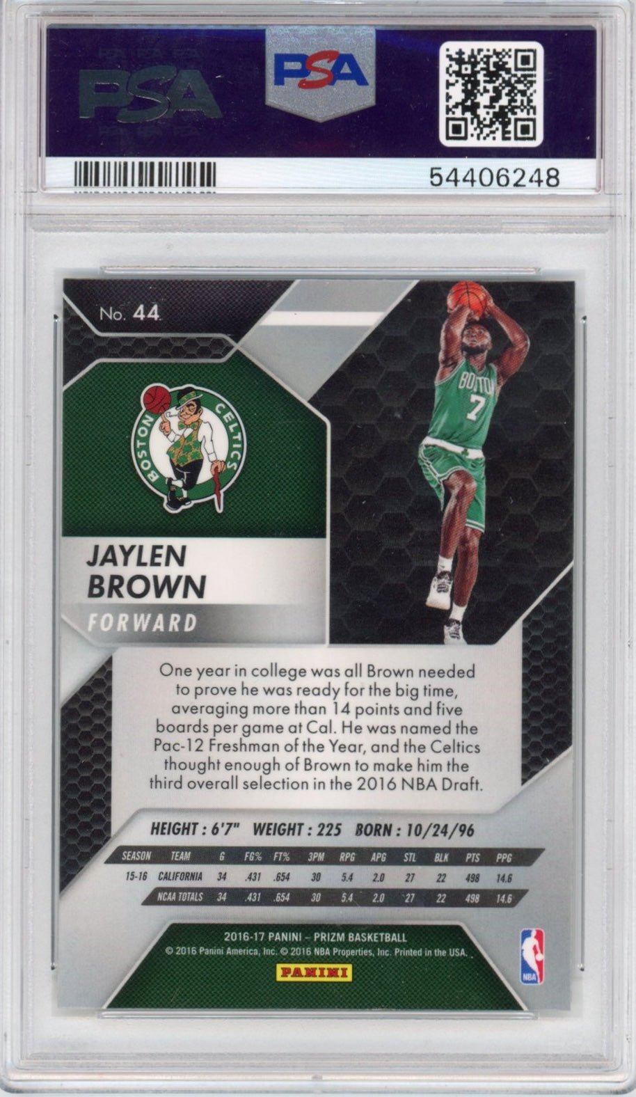 Graded 2016-17 Panini Prizm Jaylen Brown #44 Rookie RC Basketball Card PSA 10 Gem Mint
