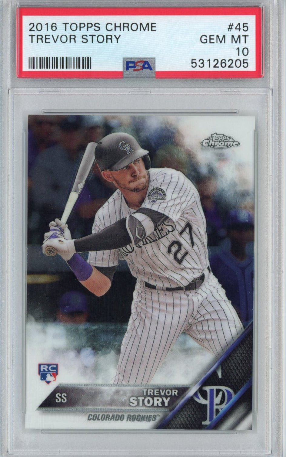 Graded 2016 Topps Chrome Trevor Story #45 Rookie RC Baseball Card PSA 10 Gem Mint