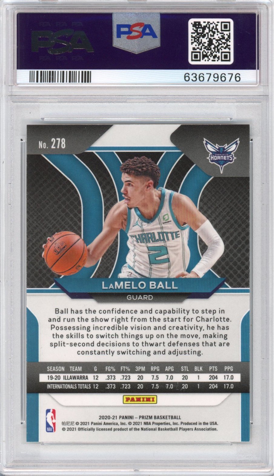 Graded 2020-21 Panini Prizm LaMelo Ball #278 Rookie RC Basketball Card PSA 10 Gem Mint