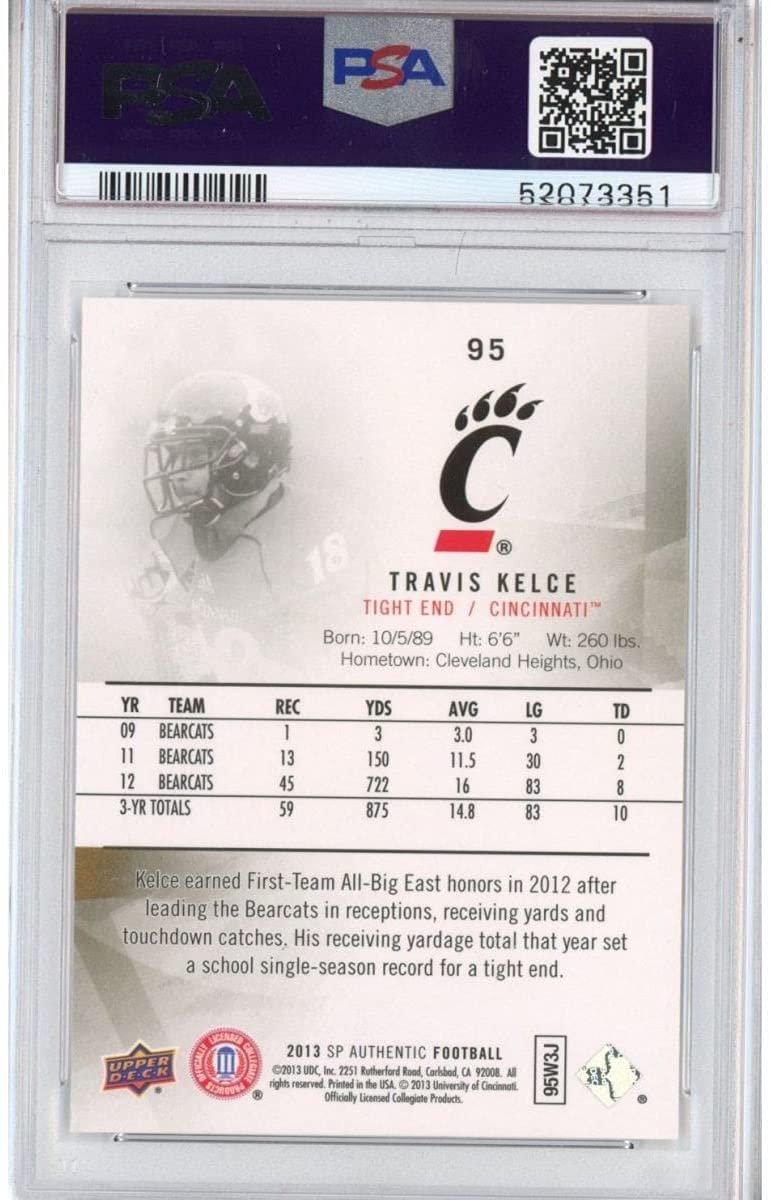 Graded 2013 Upper Deck SP Authentic Travis Kelce #95 Rookie RC Football Card PSA 10 Gem Mint