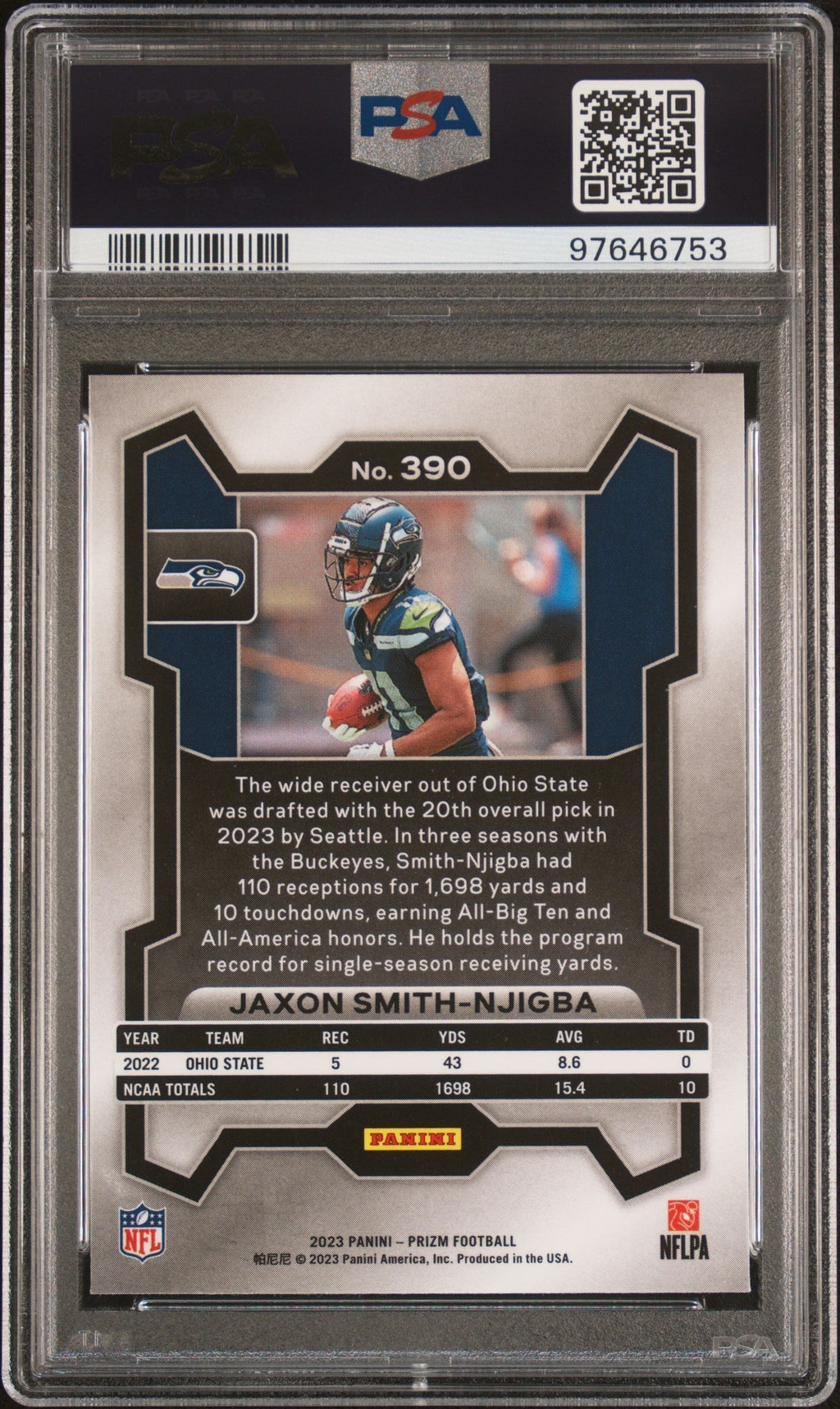 Graded 2023 Panini Prizm Jaxon Smith-Njigba #390 Rookie RC Football Card PSA 10 Gem Mint