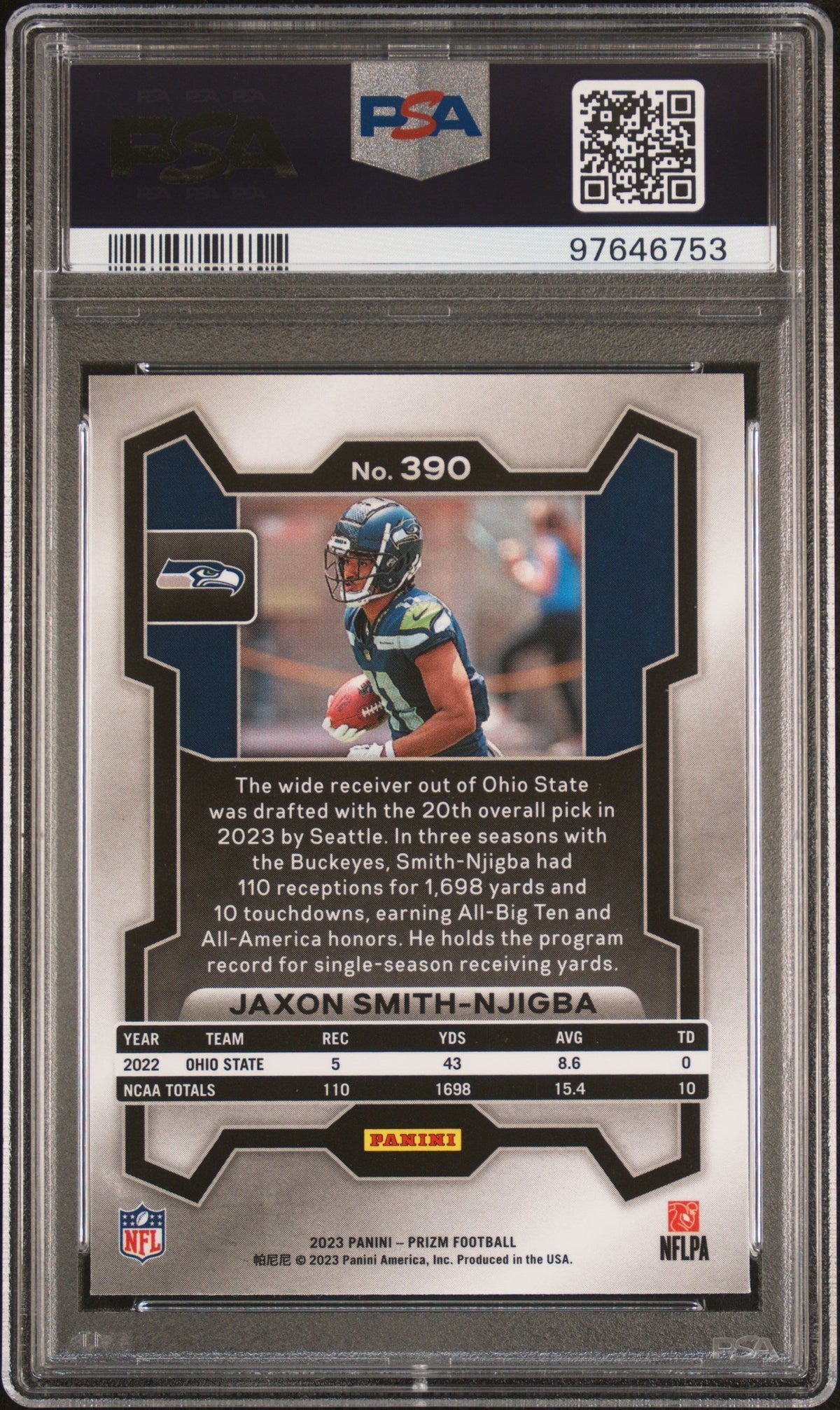 Graded 2023 Panini Prizm Jaxon Smith-Njigba #390 Rookie RC Football Card PSA 10 Gem Mint