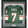 Framed Autographed/Signed Brock Faber 35x39 Minnesota Green Hockey Jersey JSA COA