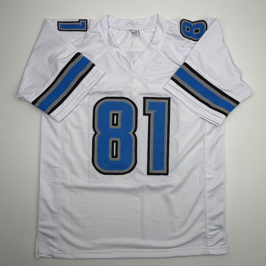 Autographed/Signed Calvin Johnson Detroit White Football Jersey JSA COA #2
