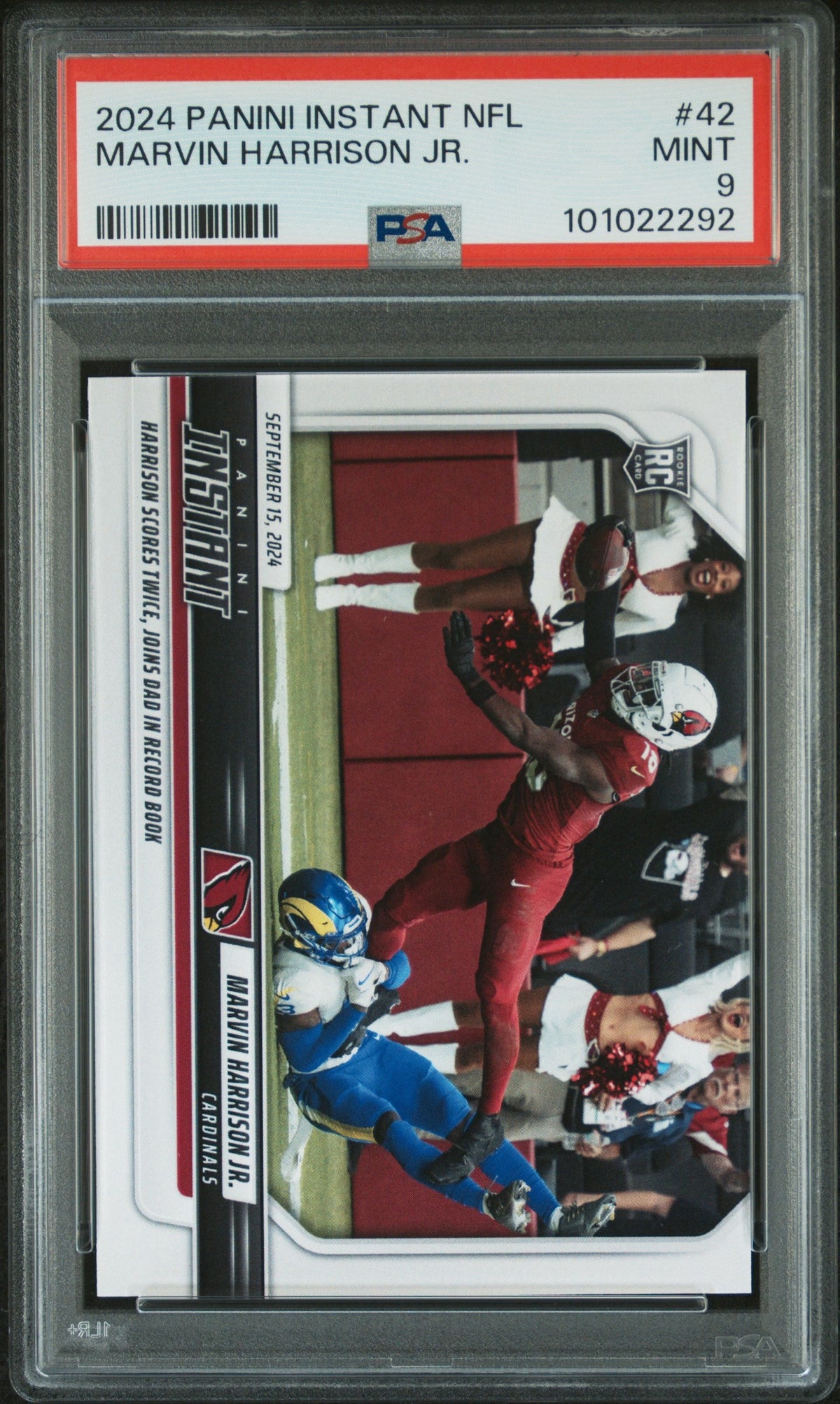 Graded 2024 Panini Instant NFL Marvin Harrison Jr #42 Rookie RC Football Card PSA 9 Mint