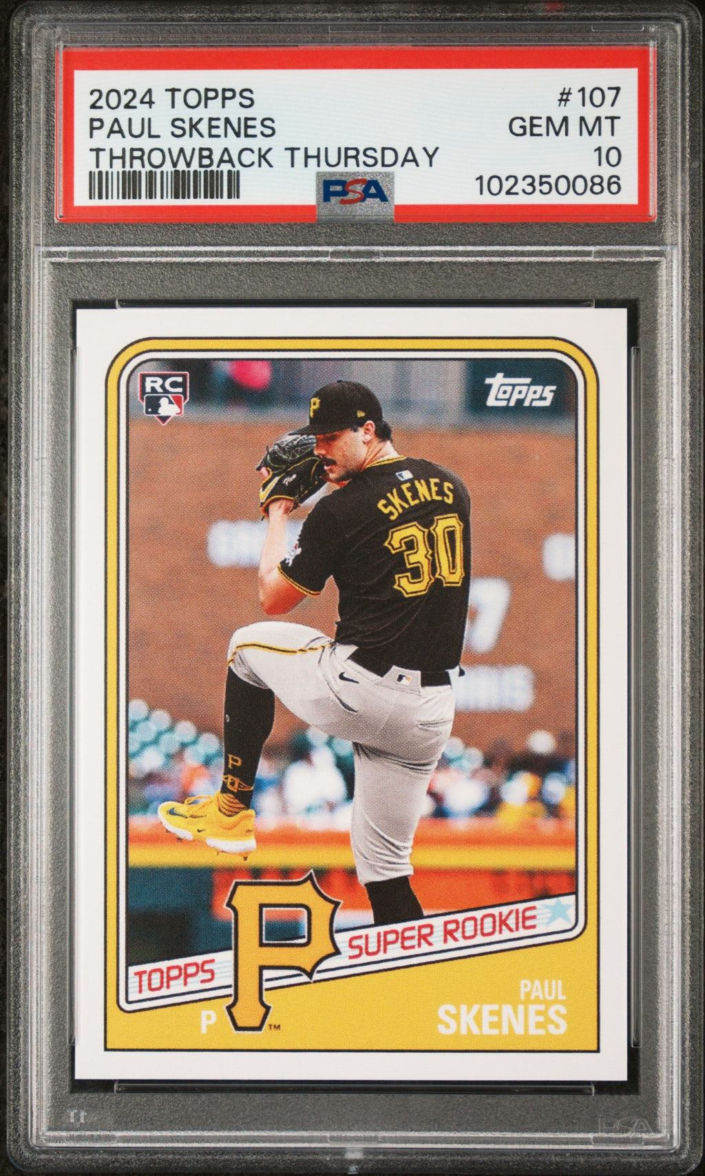 Graded 2024 Topps Paul Skenes #107 Throwback Thursday Rookie RC Baseball Card PSA 10 Gem Mint