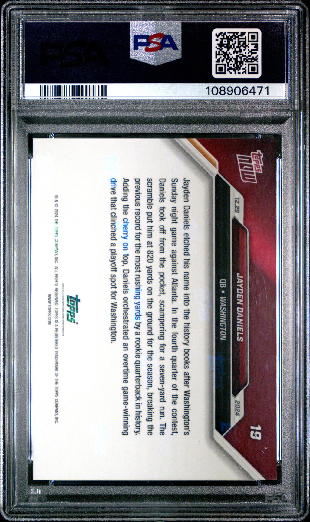 Graded 2024 Topps Now Jayden Daniels #19 Blue /49 Rookie RC Football Card PSA 8 Near Mint