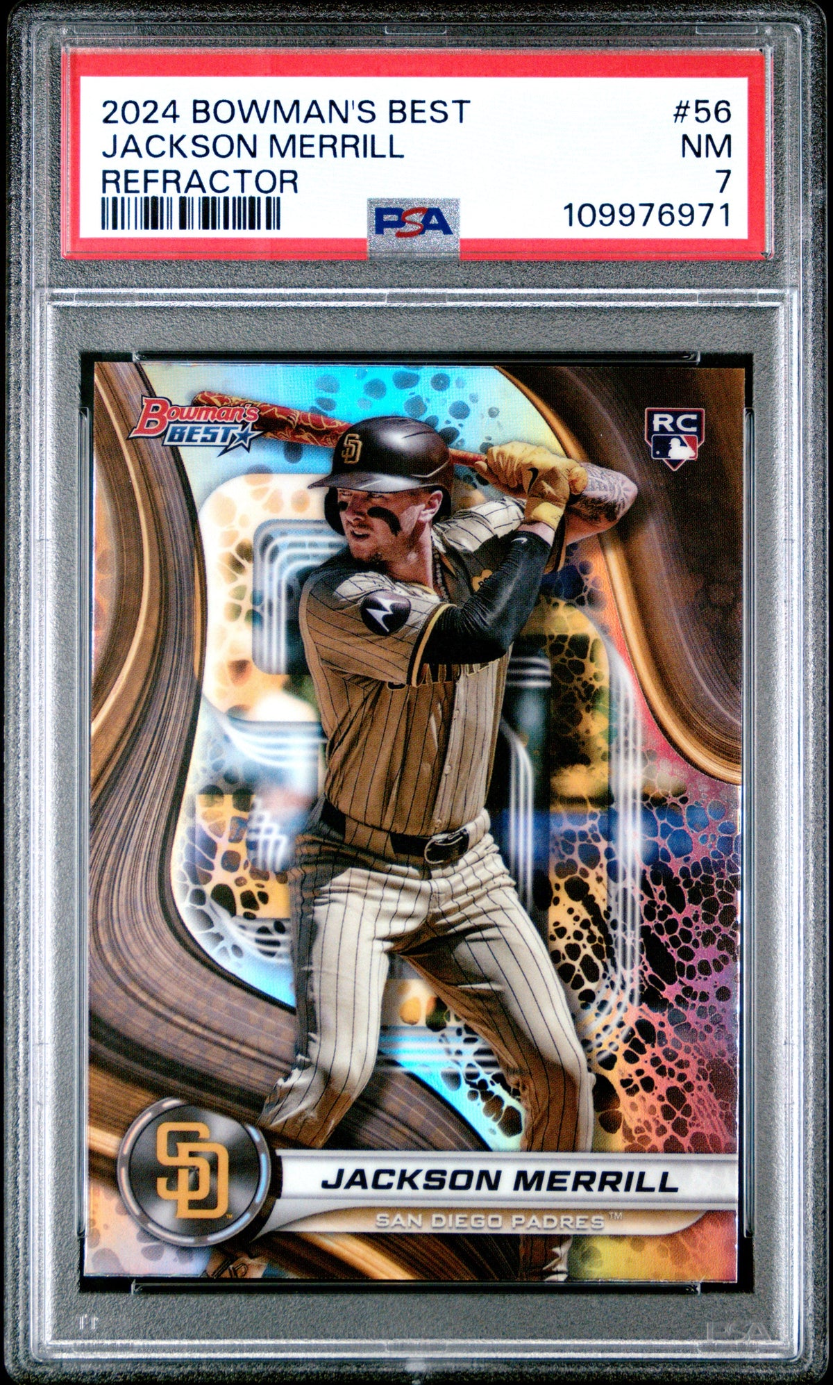 Graded 2024 Topps Bowmans Best Jackson Merrill #56 Refractor Rookie RC Baseball Card PSA 7 Near Mint