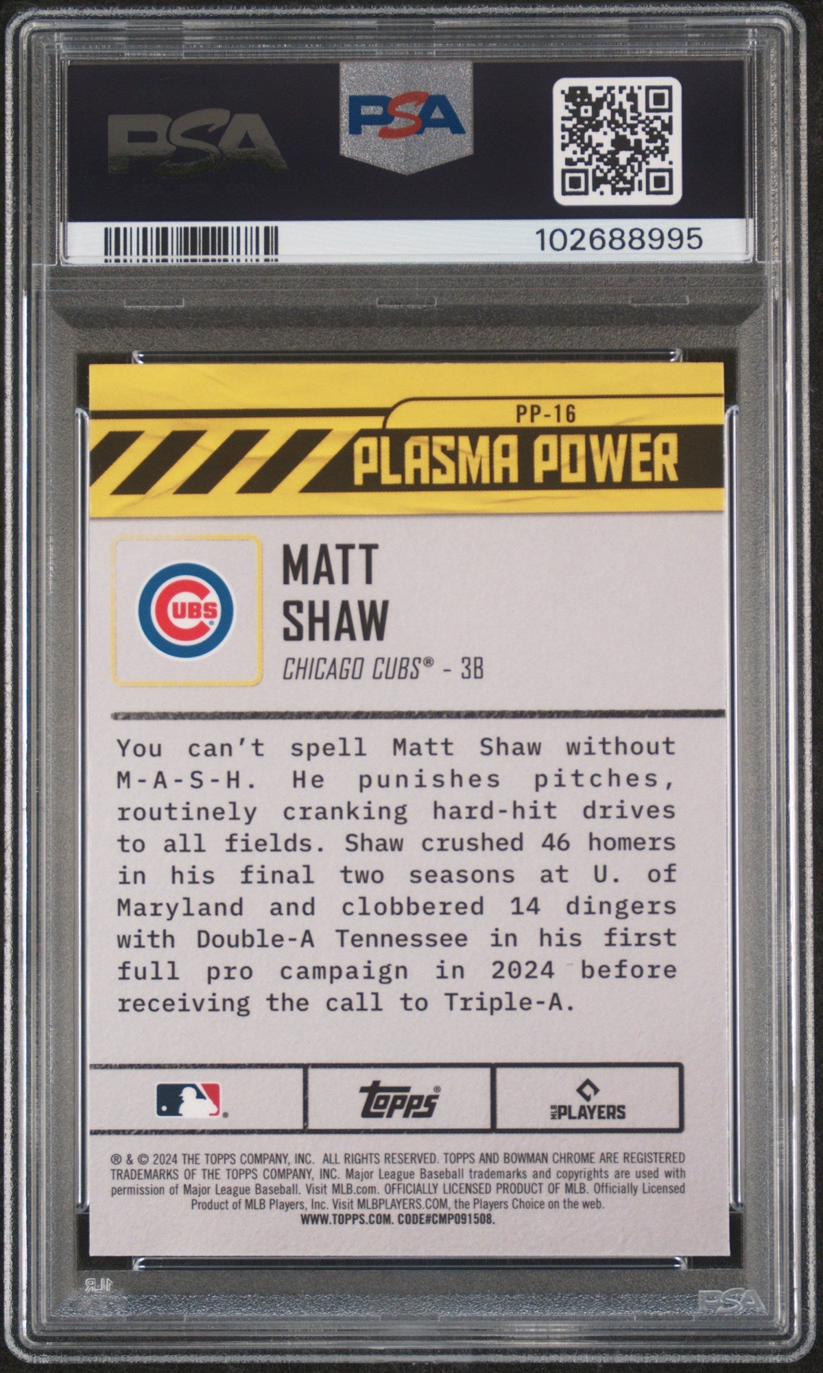 Graded 2024 Topps Bowman Draft Matt Shaw #PP16 Plasma Power Rookie RC Baseball Card PSA 10 Gem Mint