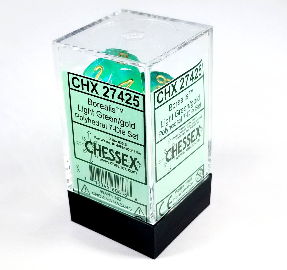 Chessex Borealis Light Green/Gold 7-Die Set –  Polyhedral Dice (OOP Non-Luminary, Rare)