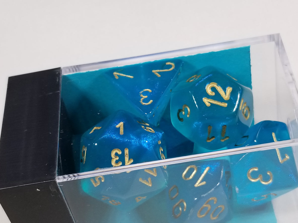 Polyhedral 7-Die Borealis Teal w/ Gold Numbers Chessex | OOP New Glitter