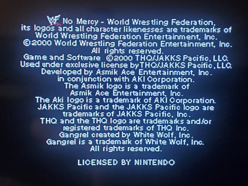 WWF No Mercy N64 Nintendo 64 Video Game Cartridge 2000