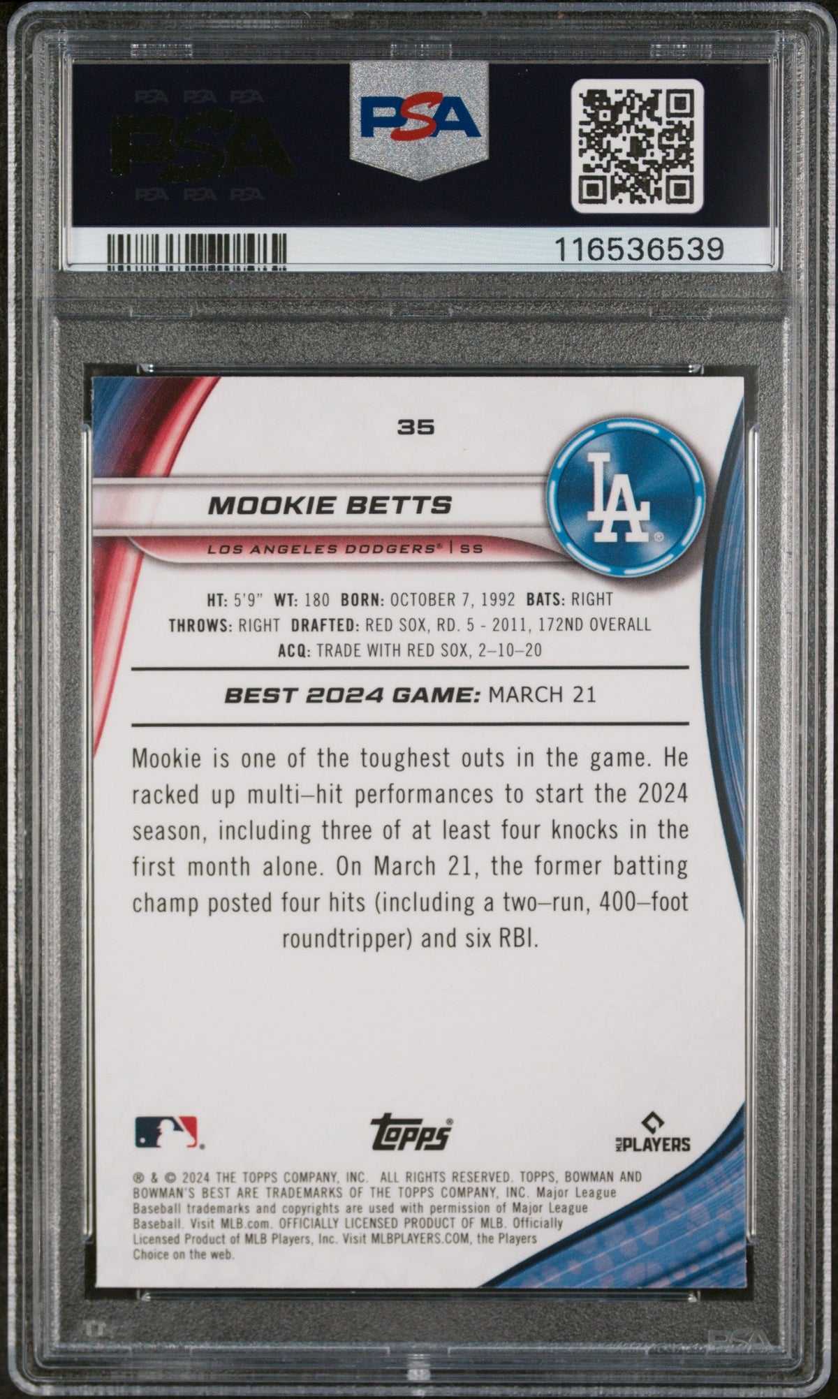 Graded 2024 Topps Bowmans Best Mookie Betts #35 Baseball Card PSA 10 Gem Mint