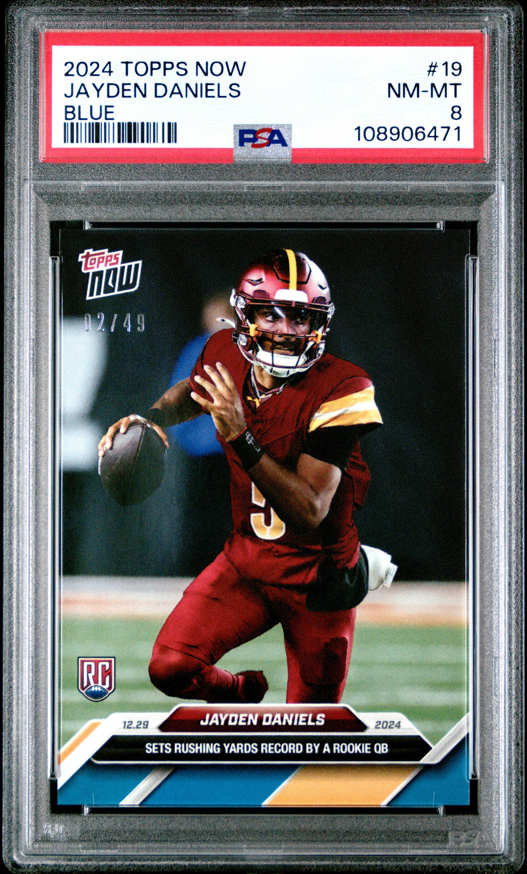 Graded 2024 Topps Now Jayden Daniels #19 Blue /49 Rookie RC Football Card PSA 8 Near Mint