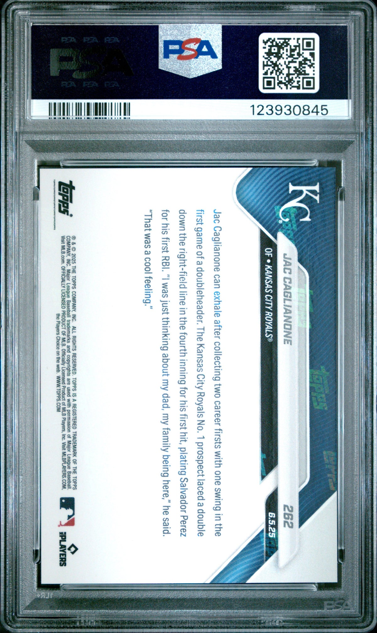 Graded 2025 Topps Now Jac Caglianone #262 Rookie RC Baseball Card PSA 10 Gem Mint