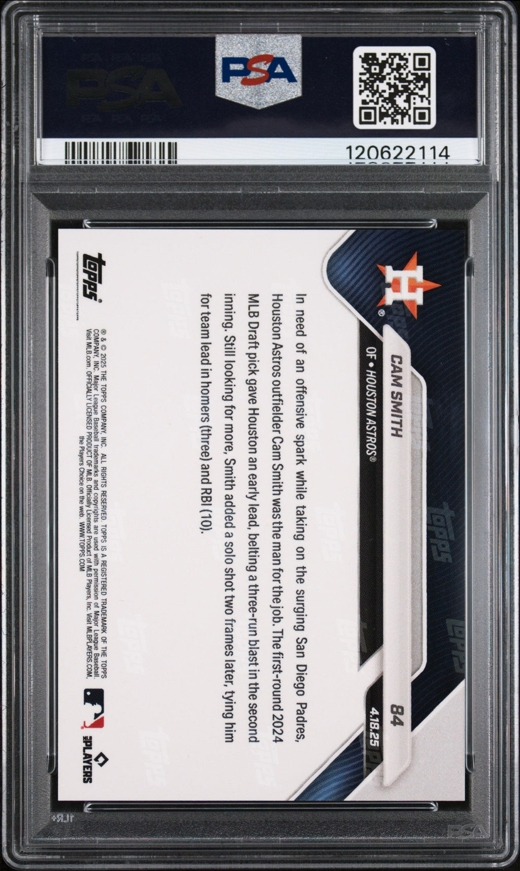 Graded 2025 Topps Now Cam Smith #84 Rookie RC Baseball Card PSA 10 Gem Mint
