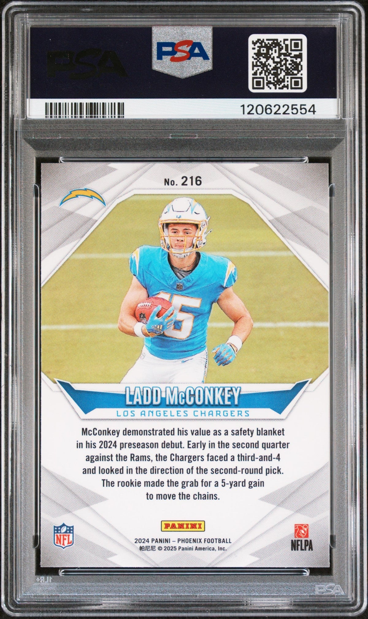 Graded 2024 Panini Phoenix Ladd Mcconkey #216 Rookie RC Football Card PSA 10 Gem Mint