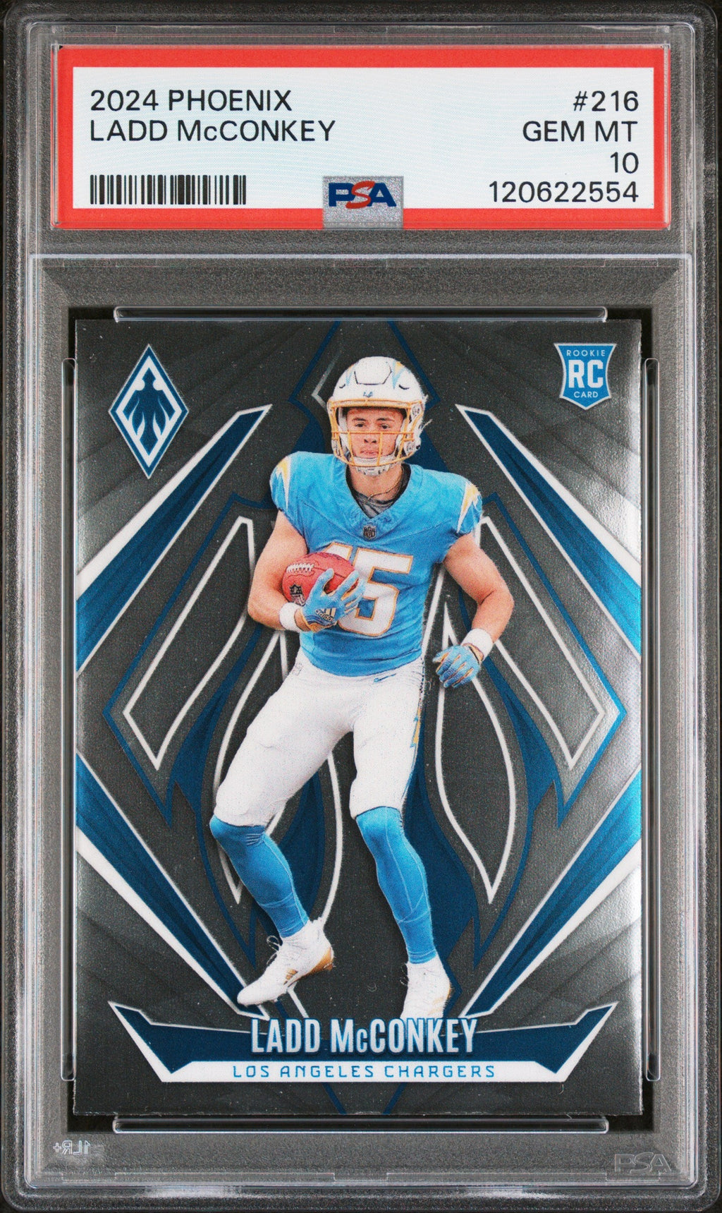 Graded 2024 Panini Phoenix Ladd Mcconkey #216 Rookie RC Football Card PSA 10 Gem Mint