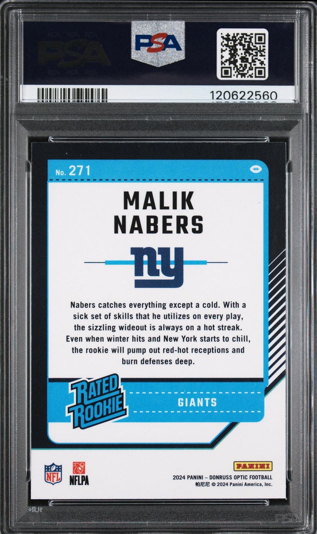 Graded 2024 Panini Donruss Optic Malik Nabers #271 Rookie RC Football Card PSA 8 Near Mint